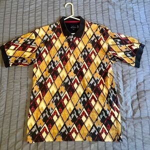 Greg Norman Collection Yellow and Red Argyle Polo Golf Shirt